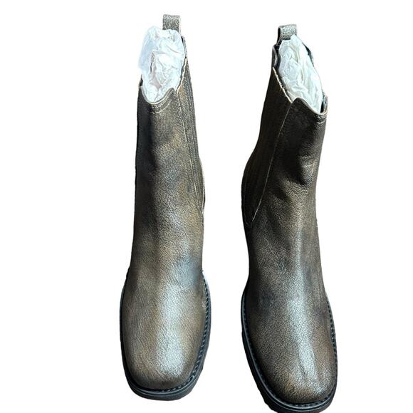 Kenneth Cole Jet Black Antique Gold Leather Chelsea Boots Chunky Heel Size 11 - Picture 2 of 12